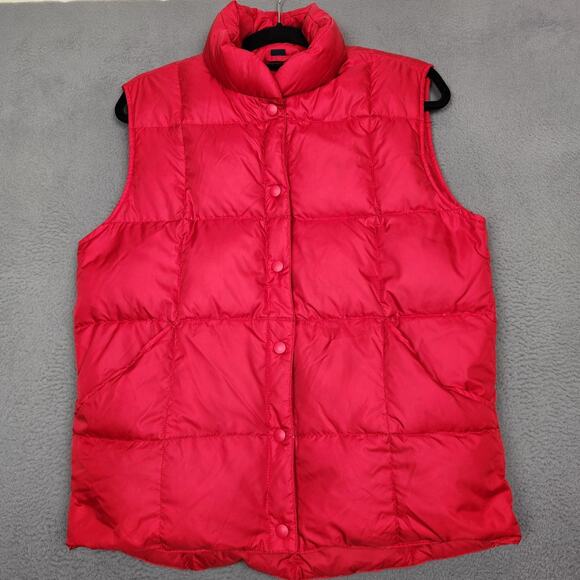 Lands' End Vest Womens Small 6-8 Red Puffer Quilted Snap Front Goose Down Hiking - Picture 1 of 9